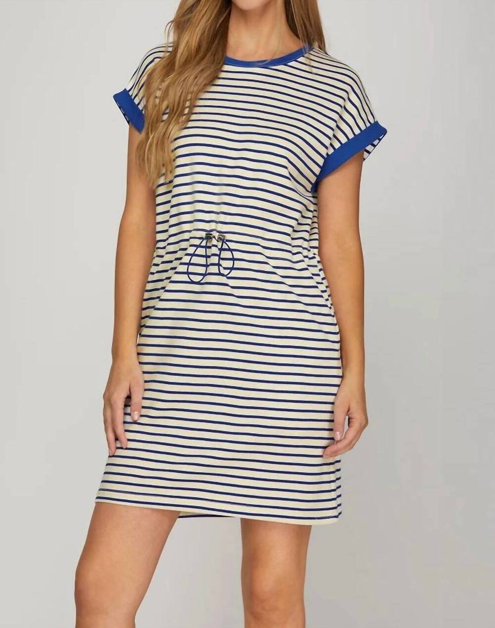 NEW SHE + SKY beth striped mini dress in blue